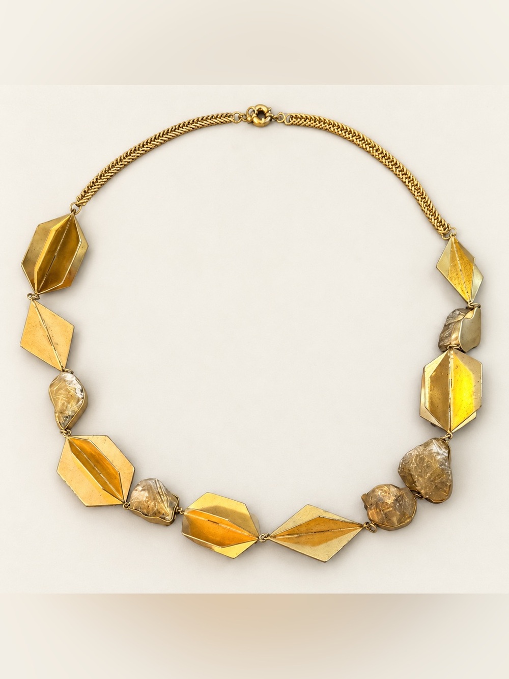 Rare long ETRO Geometric Statement Necklace Natural Stone + Pouch